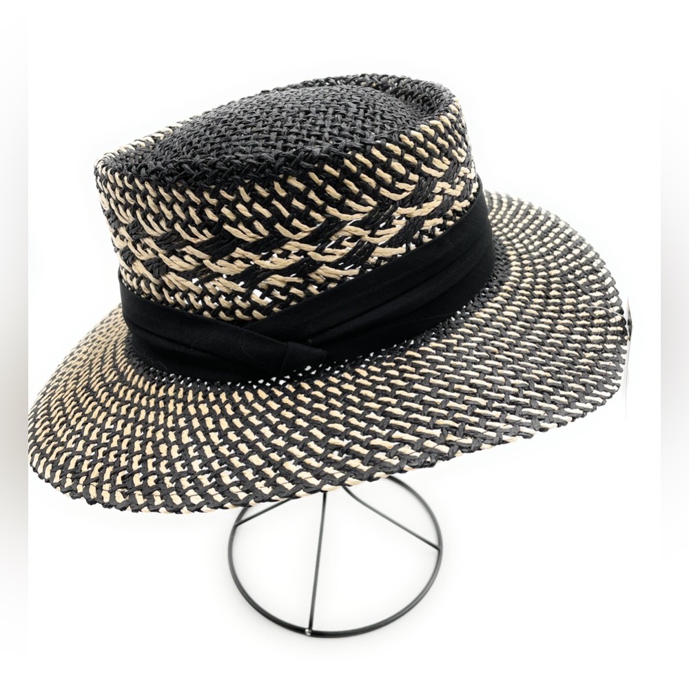 22. Illuma Boho Straw Sun Hat – Patterned Weave & Black Accent Band NWT